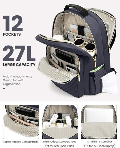 LOVEVOOK Laptop Backpack Purse for Women, Work Travel Computer Bags, College School Backpack for Student Girl, Quilted Casual Daypack with USB Port, Fit 15.6 Inch Laptop, Dark Grey