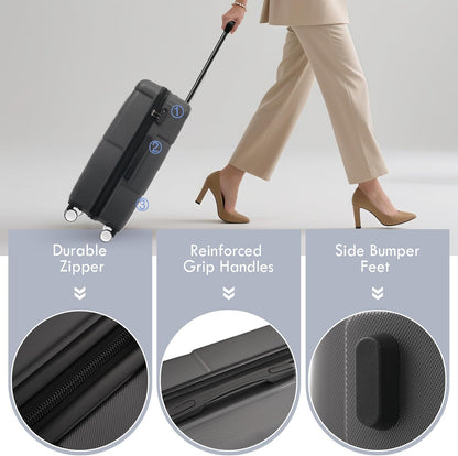 Merax Luggage Sets of 3 Piece Carry on Suitcase Airline Approved,Hardcase Suitcase Set with Double Spinner Wheels,Charcoal