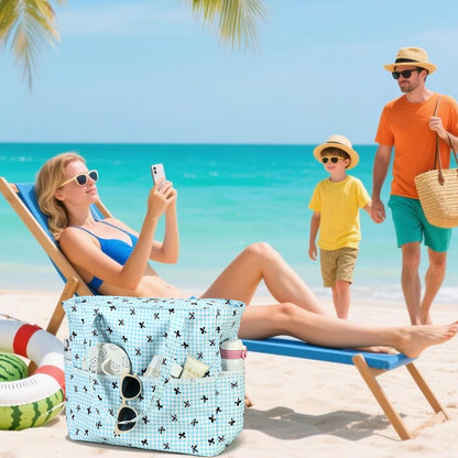 LEDAOU Large Beach Tote Bag Women Waterproof Sandproof Zipper Beach Tote Bag for Pool Gym Grocery Travel with Wet Pocket
