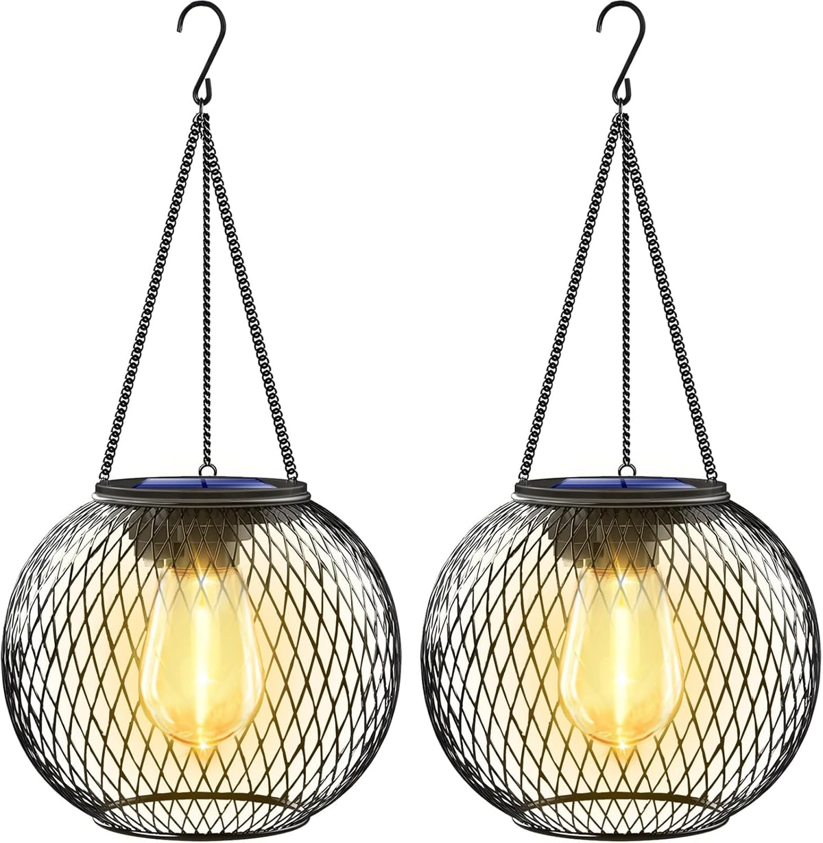 UBright Solar Lanterns Lights Outdoor Waterproof Metal Hanging Solar Powered Lights for Outside Decorative Lanterns for Garden Yard Patio Pathway, 2 Pack