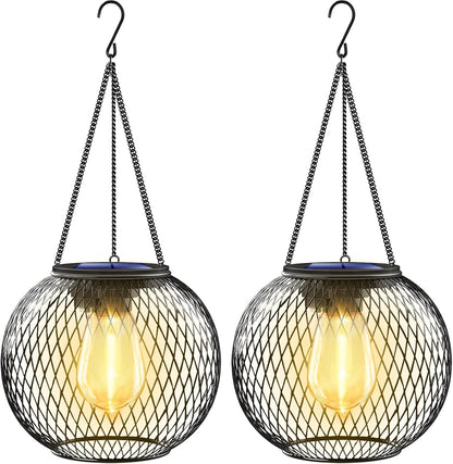 UBright Solar Lanterns Lights Outdoor Waterproof Metal Hanging Solar Powered Lights for Outside Decorative Lanterns for Garden Yard Patio Pathway, 2 Pack