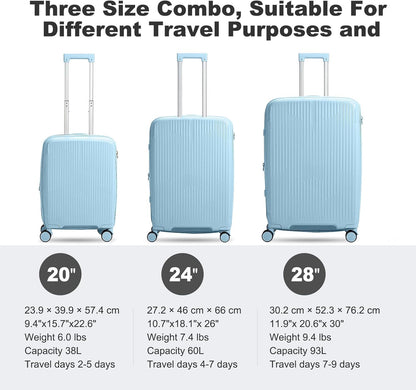 Nazhura Luggage Set, 3-Piece Hardside Suitcase Set, 20-inch Carry On, 24-inch, 28-inch Luggage