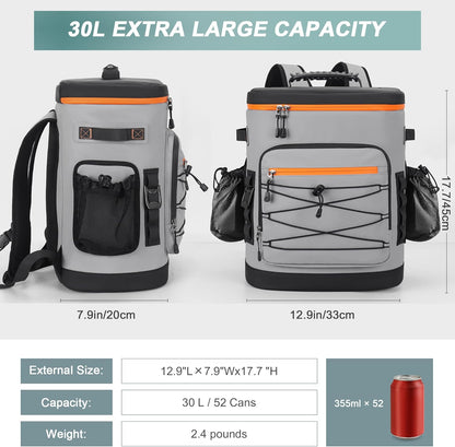 Large 52cans Cooler Backpack, Insulated, Waterproof, Leak Proof, 30L Large Capacity