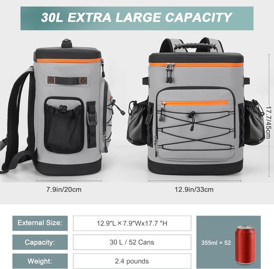 Large 52cans Cooler Backpack, Insulated, Waterproof, Leak Proof, 30L Large Capacity
