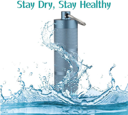 Waterproof Keychain Pill Holder - Compact, Portable, and Secure Pill Box with 3 Compartments - Pocket-Sized Pill Case and Container for Daily Medication on The Go, Blue