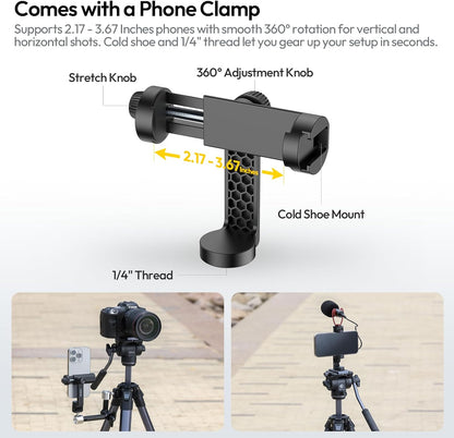 ULANZI Ombra Video Ⅱ Camera Tripod with Fluid Head, 61.5" Travel Tripod with 360° Rotated Arca Quick Release Plate, Portable Stand for Phone Camera Vlogging Video Shooting with Carry Bag Phone Clamp