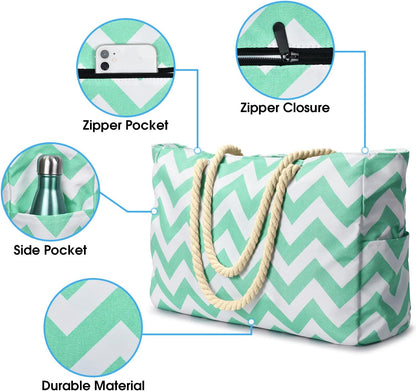 Becokan Beach Bags for Women Large Waterproof Beach Tote Bag Zipper Beach Bags Waterproof Sandproof Swim Pool Bag Large Tote