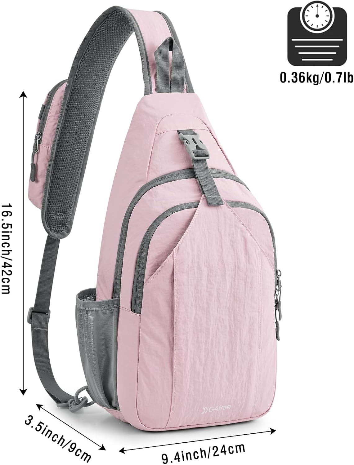G4Free Sling Bag RFID Blocking Sling Backpack Crossbody Chest Bag Daypack for Hiking Travel (Pink)