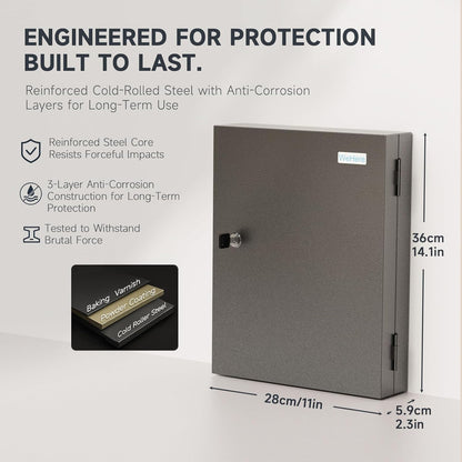 48 Key Cabinet Organizer, Key Lock Box, Key Safe Security Storage Lockbox Holder for Valets, Hotels, Car and House Keys, Key Keeper Box – Black