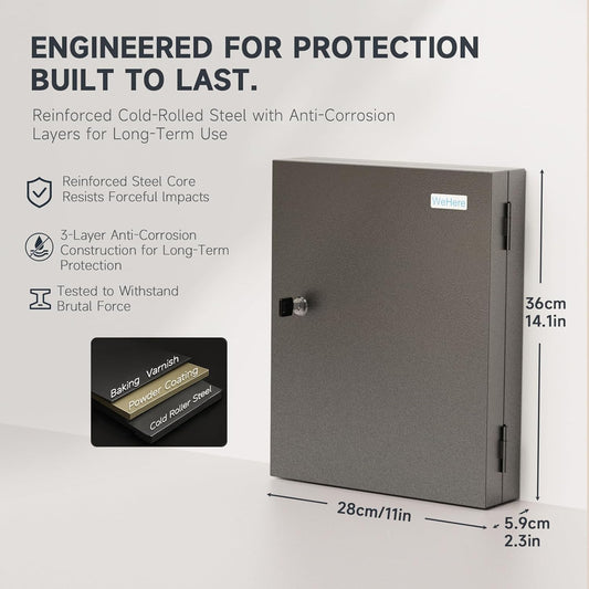 48 Key Cabinet Organizer, Key Lock Box, Key Safe Security Storage Lockbox Holder for Valets, Hotels, Car and House Keys, Key Keeper Box – Black