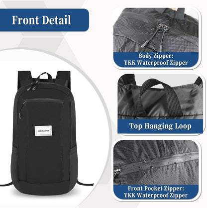Hiking Daypack - Lightweight & Water-Resistant Portable Backpack for Travel, Camping, Outdoor Adventures(20L, black)