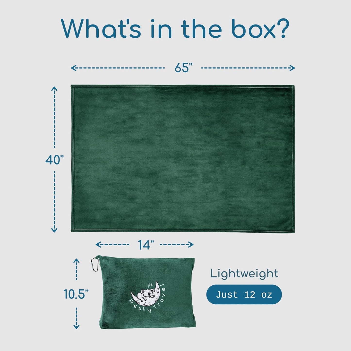 Resty 65"x40" Traveling Airplane Blanket, Forest Green – Lightweight, Velvety Soft Blanket That Becomes a Travel Pillow – Must-Have Comfort for Planes & Road Trips – Travel Essentials for Women & Men