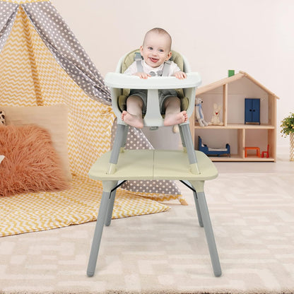 HONEY JOY 5-in-1 High Chair, Convertible Highchair for Babies and Toddlers/Kids Chair Table Set/Infant Feeding Chair w/Safety Harness, PU Leather Cushion & Removable Food Tray (Beige)