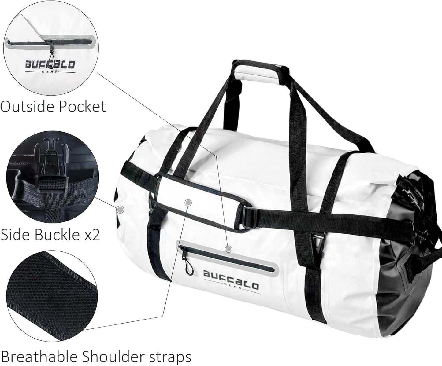 Buffalo Gear Waterproof Duffle Bag 40L 60L 80L Roll-top Dry Bag Heavy Duty Waterproof Duffel Travel Bag for Kayaking Rafting Boating Fishing Camping