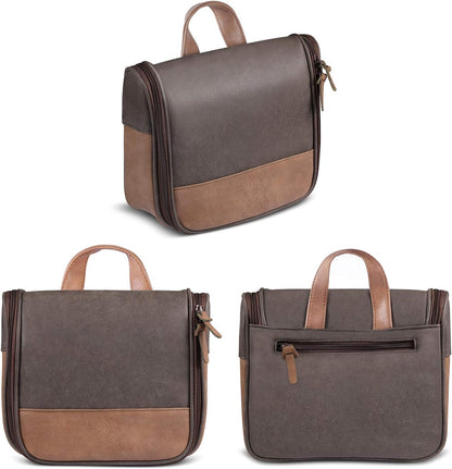 Hanging Toiletry Bag for Men VANCASE Vintage Leather Shaving Dopp Kit Medium Waterproof Travel Bathroom Bags Portable Shower Organizer