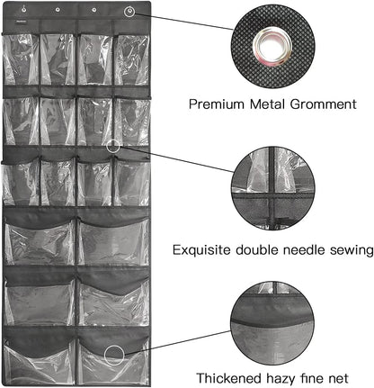 2 Pack Extra Large Hanging Over Door Shoe Organizers,closet shoe organizer shoe rack organizer shoe storage,12+6 Crytal Pockets,8Hooks,black (59"x 21.6")