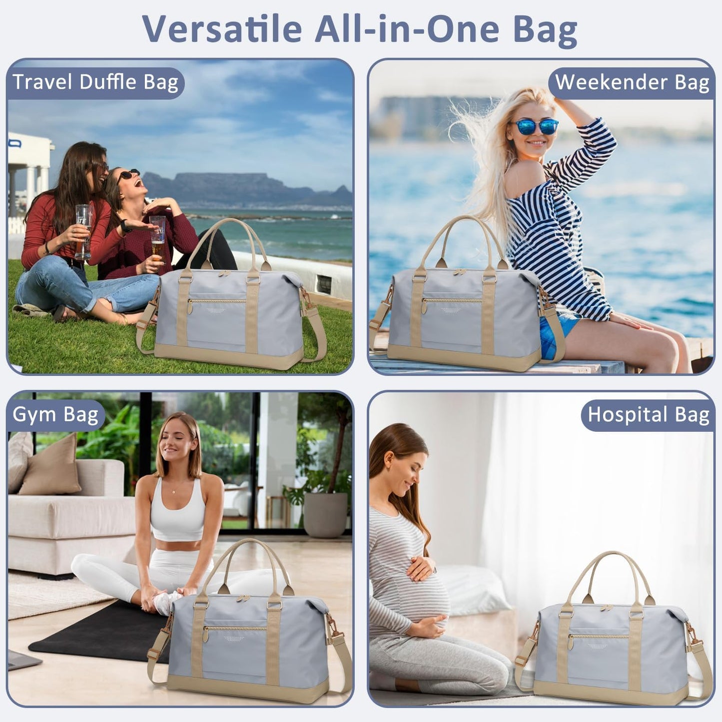 Travel Duffle Bag for Women, Weekender Bags,Hospital Bag for Labor Delivery,Lightweight Tote Duffel Overnight Bag with Luggage Sleeve,Airplane Travel Bags with Toiletry Bag,Large,Light Blue