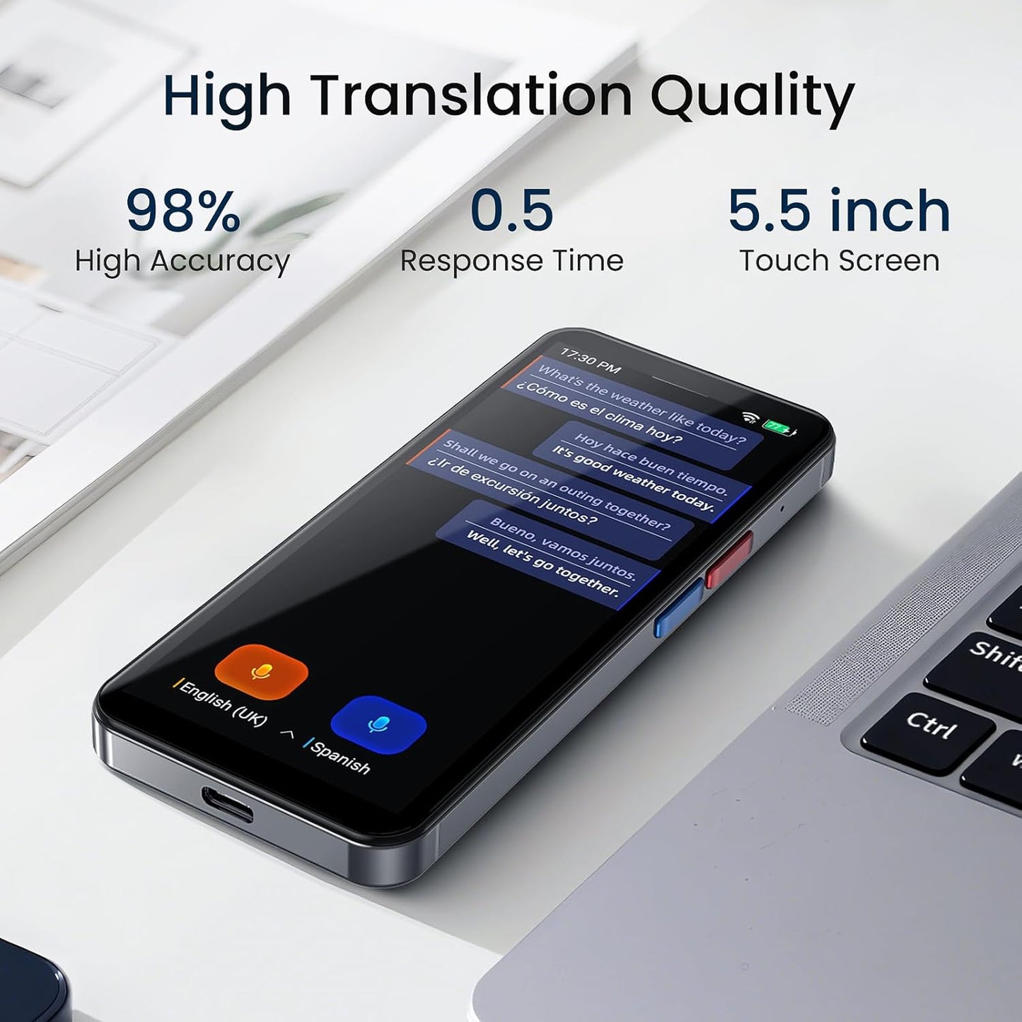 Language Translator Device, 5.5" High-end Upgraded Ai Translator No WiFi Needed, Support 150 Languages, Two Way Real-Time Voice Offline Recording Premium Translator Device for Business Travel
