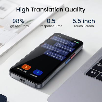 Language Translator Device, 5.5" High-end Upgraded Ai Translator No WiFi Needed, Support 150 Languages, Two Way Real-Time Voice Offline Recording Premium Translator Device for Business Travel