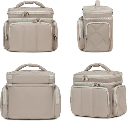 LEDAOU Toiletry Bag for Women,Quilted Travel Makeup Bag Organizer with Double Deck, Large Wide-open Cosmetic Make up Bag for Travel Essentials (Camel)