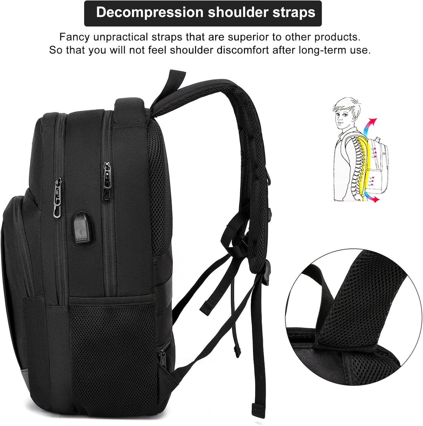 School Backpack for Teen Boys, 15.6 Inch Anti Theft Laptop Bookbag with USB Charging Port, Water Resistant College - Travel Backpack Ergonomic, Fits Notebook, Men Women