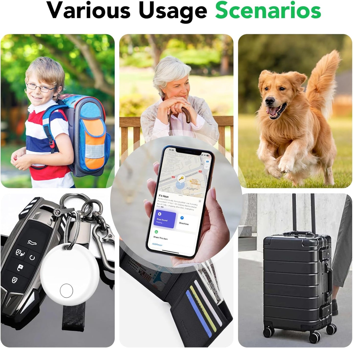 Air Tracker Tags-4 Pack: Smart Bluetooth Tracker, Item Finder Works with Apple Find My (iOS Only) App, Trakcer Tag Locator for Keys, Luggage, Satchel, Backpack etc. (Not for Android Devices)