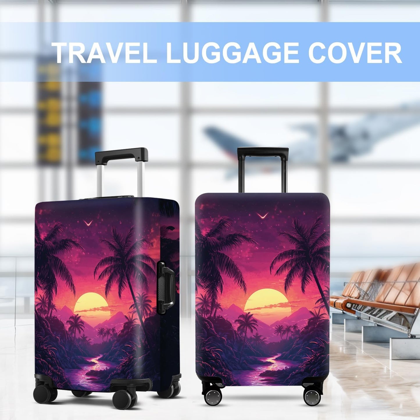Luggage Cover Washable Suitcase Protector Anti-scratch Suitcase cover Fits 20-34 Inch Luggage (Coconut trees, S(20-22inch suitcase))