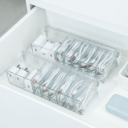 Yesesion 4 Pack Clear Cable Storage Box for Desk Drawer, Plastic Cord Organizer with Lid for Wire Ties, Electronics Accessories, Phone Charger, Art Crafts, Pencils, Marker Pen, Crayons Holder