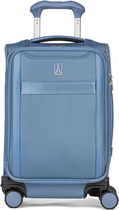 Travelpro VersaPack+ Lightweight Softside Expandable Carry on Luggage, 8 Spinner Suitcase, TSA Lock, Men and Women, Compact Carry On 20-Inch, Elemental Blue
