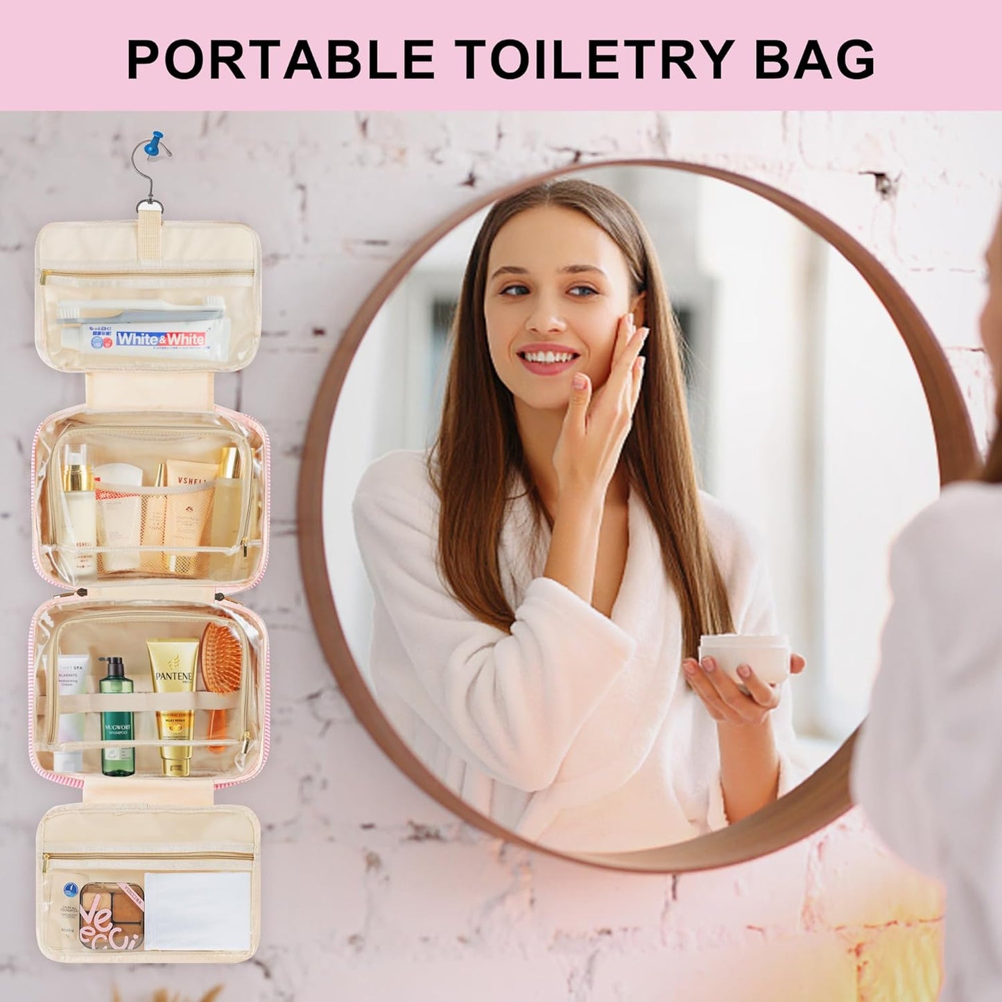 TOPEAST 2025 Graduation Gifts for Her - Hanging Toiletry Bag for Women, Travel Toiletry Bag Makeup Bag, Personalized Travel Essentials for Women - Letter G, Pink