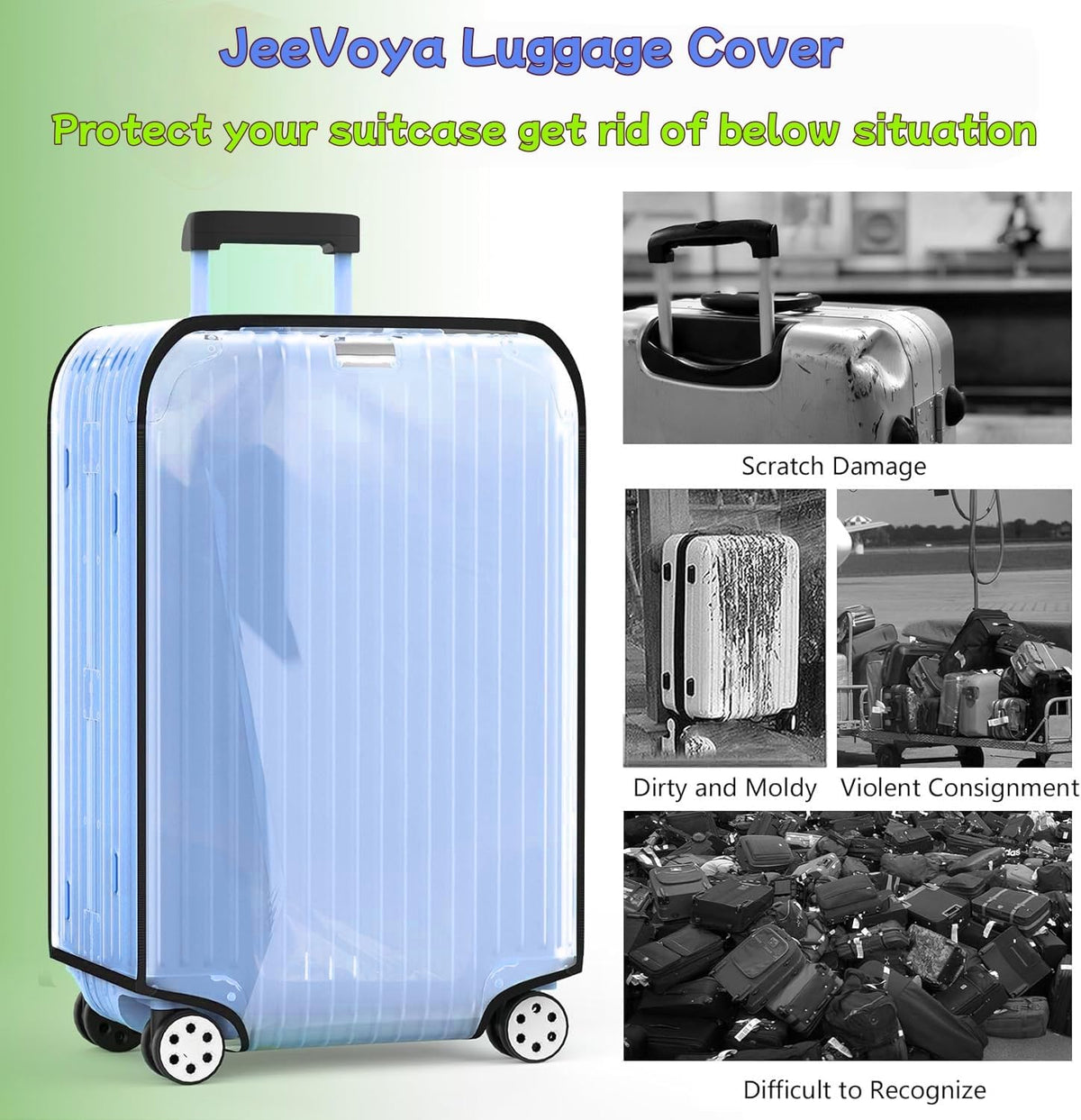Luggage cCover Protector Clear PVC Suitcase Covers for Luggage Thick Transparent Waterproof Suitcase Protector with Large for 20"/24"/28"/30" inch