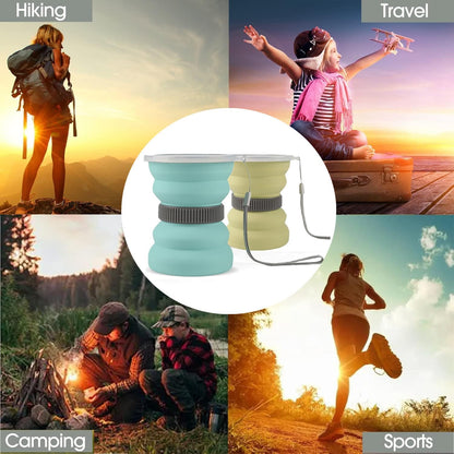 IYYI Collapsible Travel Cup, 10.5oz Foldable Cup with Lid, Silicone Folding Cups for Camping, Hiking, Outdoors, Travel, Portable Camping Cup Set (Green+Sage)