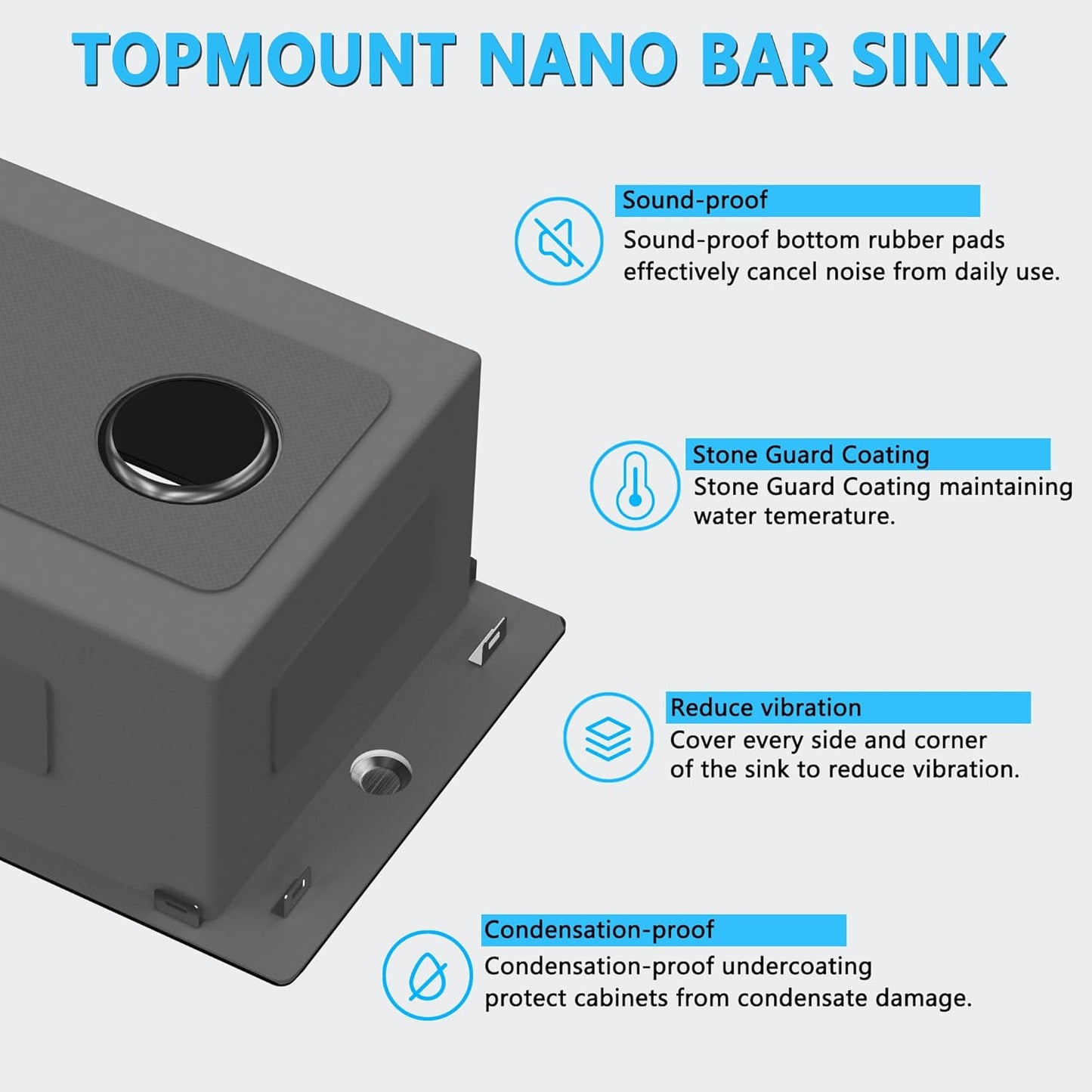 15x20 Drop In Bar Sink Black, 15 Inch Gunmetal Black Wet Bar Sink 18 Gauge Single Bowl Topmount Stainless Steel Small Kitchen Sink with Basket Strainer Drain & Bottom Grid