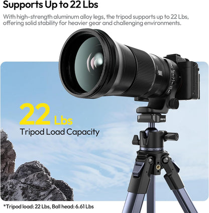 ULANZI Ombra ⅡCamera Tripod 61.5 Inch, 360° Ball Head Travel Tripod Stand with Uka Quick Release Plate for DSLR Sony Canon Fujifilm Camera Smartphone Vlogging Photography with Phone Mount Carry Bag