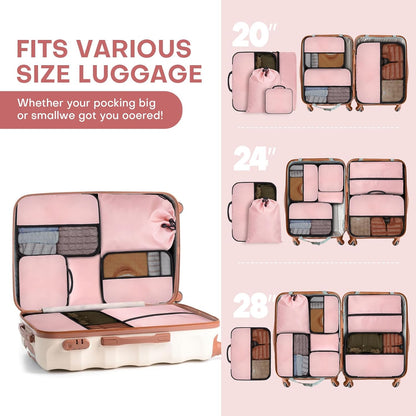 8 PCS Compression Packing Cubes for Travel Women, Compression Bags Organizer for Luggage Space Saving Travel Essentials and Carry on, Luggage Organizer Bags for Suitcase - Pink