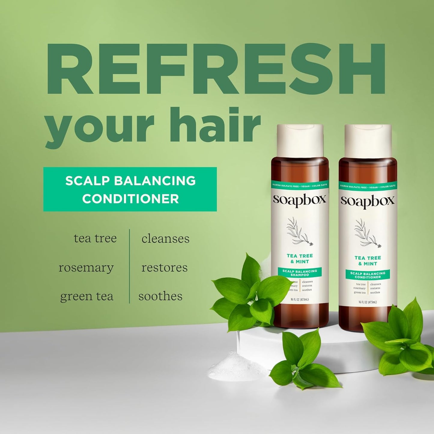 Soapbox Tea Tree Shampoo, Harsh Sulfate Free, Paraben Free, Silicone Free, Color Safe, and Vegan Hair Shampoo (33.8 Ounces)