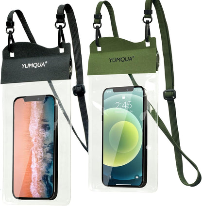 Large Waterproof Phone Pouch 2 Pack, IPX8 Waterproof Cell Phone Case Dry Bag Compatible with iPhone 15 14 13 12 Pro Max/Galaxy S23 Ultra S22 Pixel 4 XL Up to 7.5", Black+Army Green