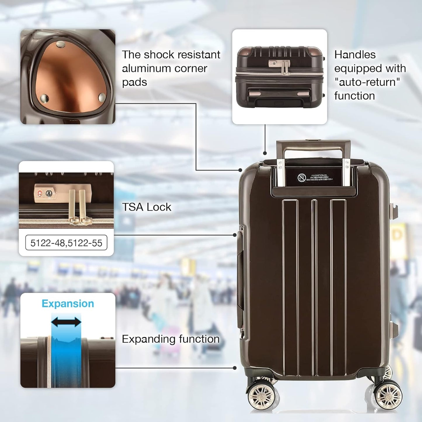 LEGEND WALKER Hardside Expandable Zipper Luggage, 24-inch, Rose Gold, 5122-55-RGD