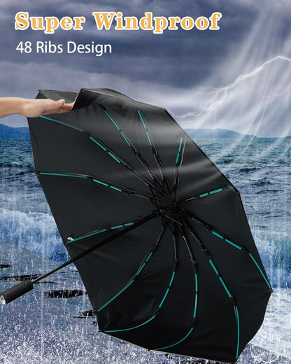 Large Double-Ribs Umbrella Automatic Folding Umbrella for Women Men, Travel, UPF 50+ UV Protection
