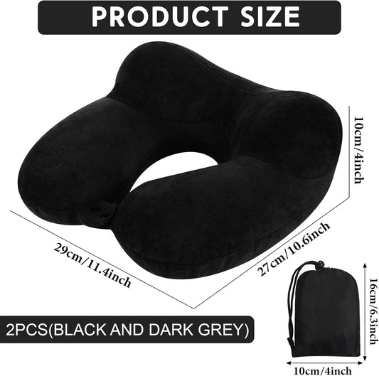 Sintuff 2 Pack Inflatable Travel Pillow for Airplanes Inflatable Neck Flight Pillows with Compact Bag and Blindfold for Traveling, Airplane, Train, Car, Office(Black and Dark Gray)