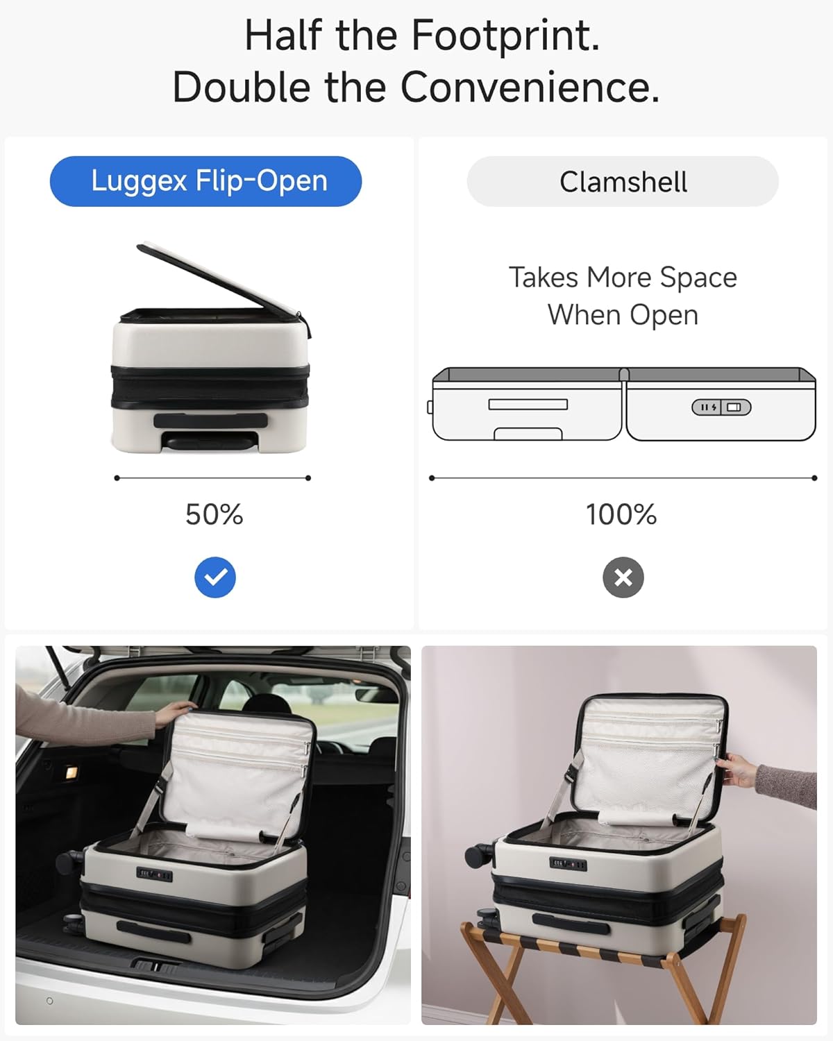 Carry On Luggage Top Opening, FLT Expandable Polycarbonate Hard Shell Suitcase with Wheels (FLO-Lite, Beige, 20 Inch, 38L-43L)