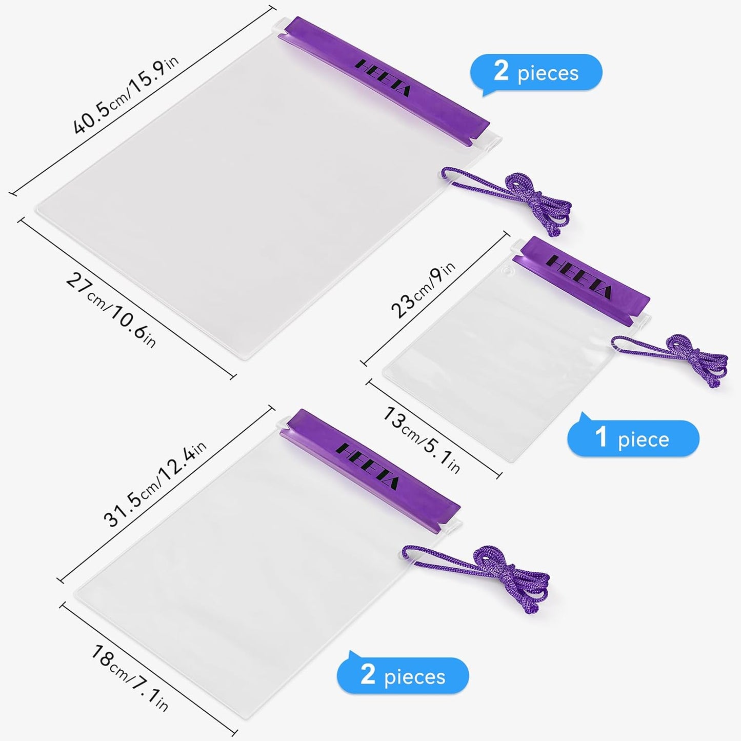 HEETA 5-Pack Clear Waterproof Dry Bag, Water Tight Cases Pouch Dry Bags for Camera Mobile Phone Maps, Kayaking Boating Document Holder