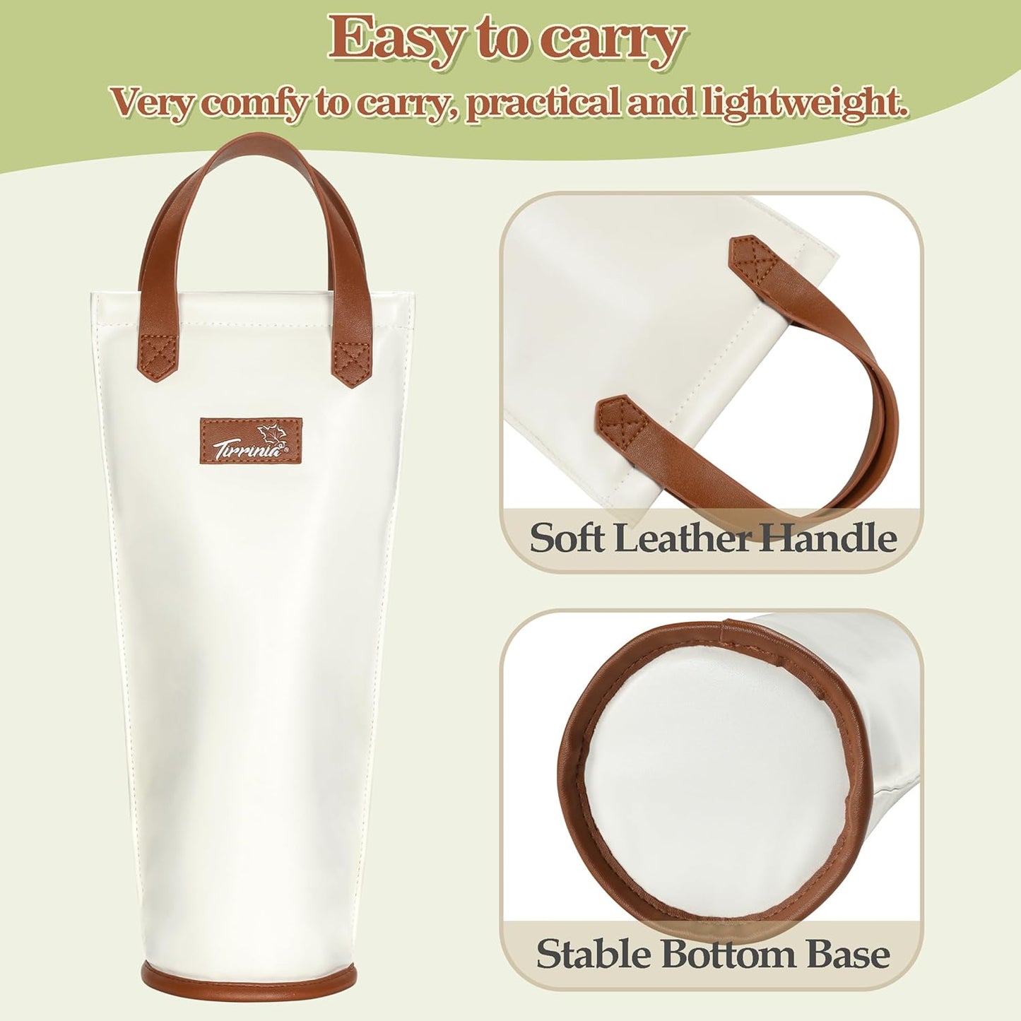 Tirrinia Single Wine Carrier Tote, Insulated Wine Cooler Bag for Travel, Picnic, & Wine Gifts – Thermal Padded Wine Bottle Holder Tote for Men & Women, Wine Gift for Wine Lovers,White Brown