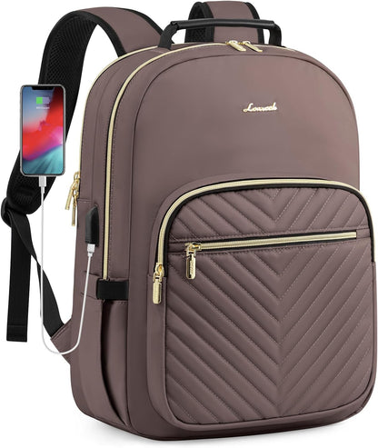 LOVEVOOK Laptop Backpack for Women, Large Capacity Travel Computer Work Bag with 17-inch Laptop Compartment, Business Nurse Backpack Purse, Hiking Outdoor Carry On Backpack, Brown