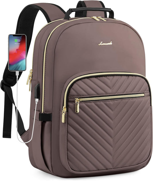 LOVEVOOK Laptop Backpack for Women, Large Capacity Travel Computer Work Bag with 17-inch Laptop Compartment, Business Nurse Backpack Purse, Hiking Outdoor Carry On Backpack, Brown