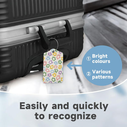2 Pack Luggage Tag for Suitcase, Vintage Groovy Flower Leather Bag Tags Identifiers Privacy Cover ID Label with Durable Steel Loop for Women Men Kids Girls Travel