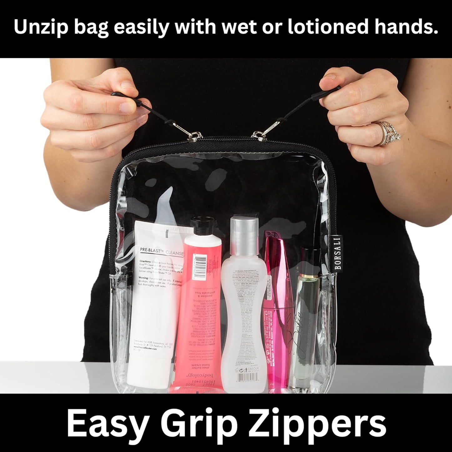 BORSALI TSA Quart Size Bag Approved for Carry On Travel - One (1) Quart Clear Toiletries, Cosmetic and 3-1-1 Liquids Toiletry Bag