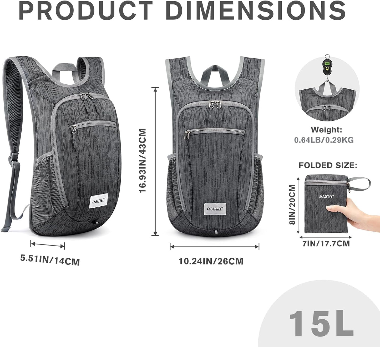 G4Free 10L/15L Hiking Backpack Lightweight Packable Hiking Daypack Small Travel Outdoor Foldable Shoulder Bag