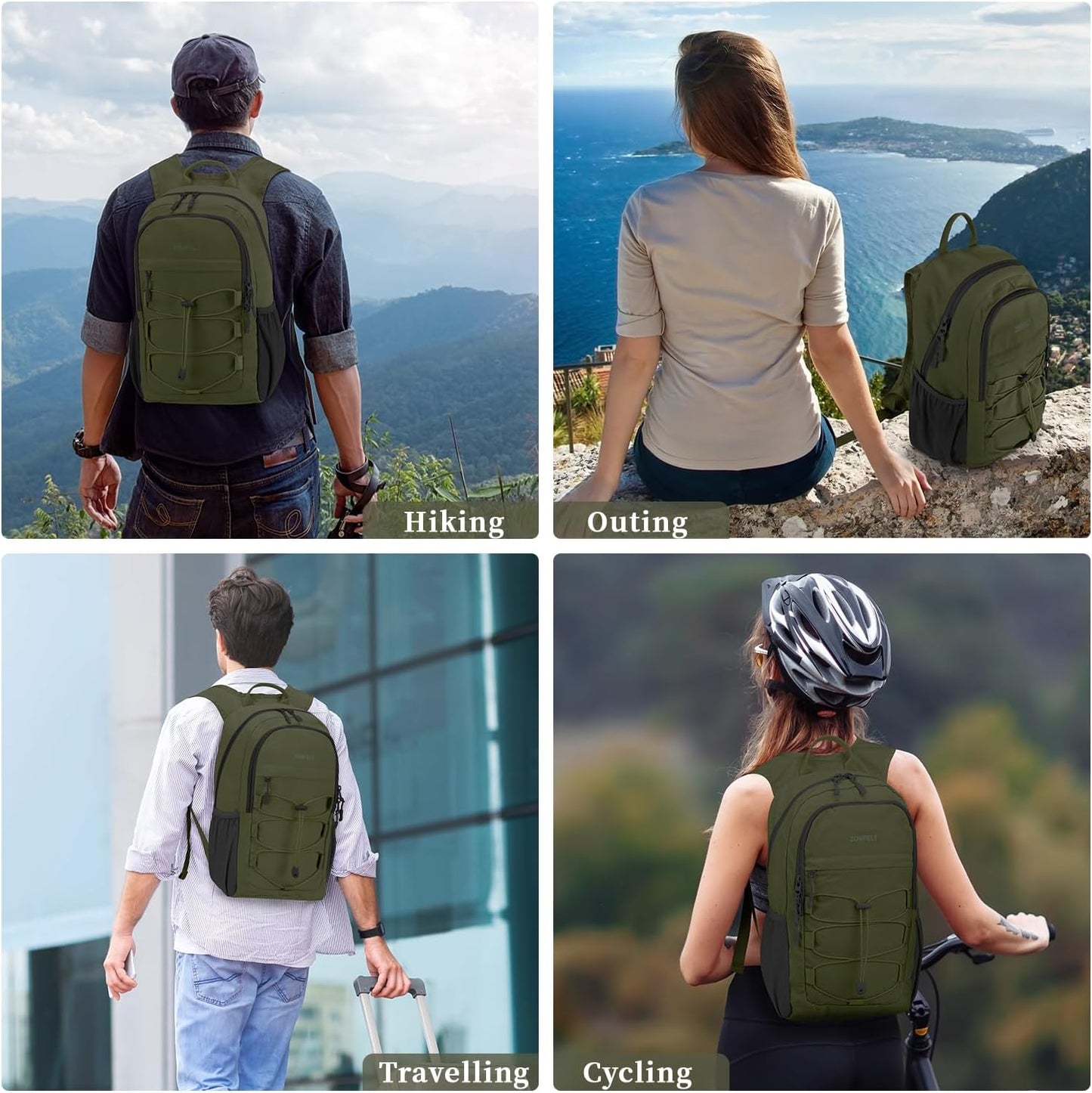 ZOMFELT Hiking Backpack for Women Men, 15L Lightweight Packable Backpacks for Trip, Water Resistant Small Travel Backpack, Foldable daypack for Hiking, Walking, Cycling, Camping, Green