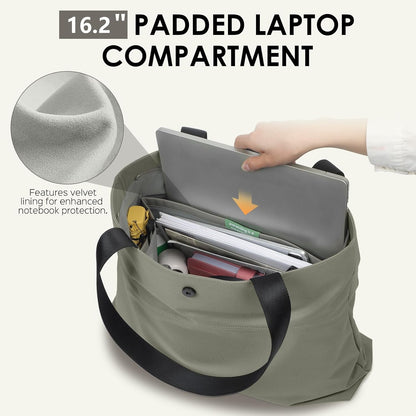 SIMTOP Tote Bag for Women with Magnetic Pocket Water Resistant Polyester 16.2" Laptop Compartment for Travel, Office, Daily